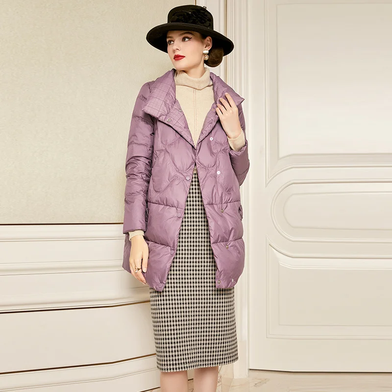 

SHZQ Модный Фиолетовый пуховик Женская Новинка 2021 зимнее платье светильник кое и теплое Женское пальто на белом утином пуху утепленное