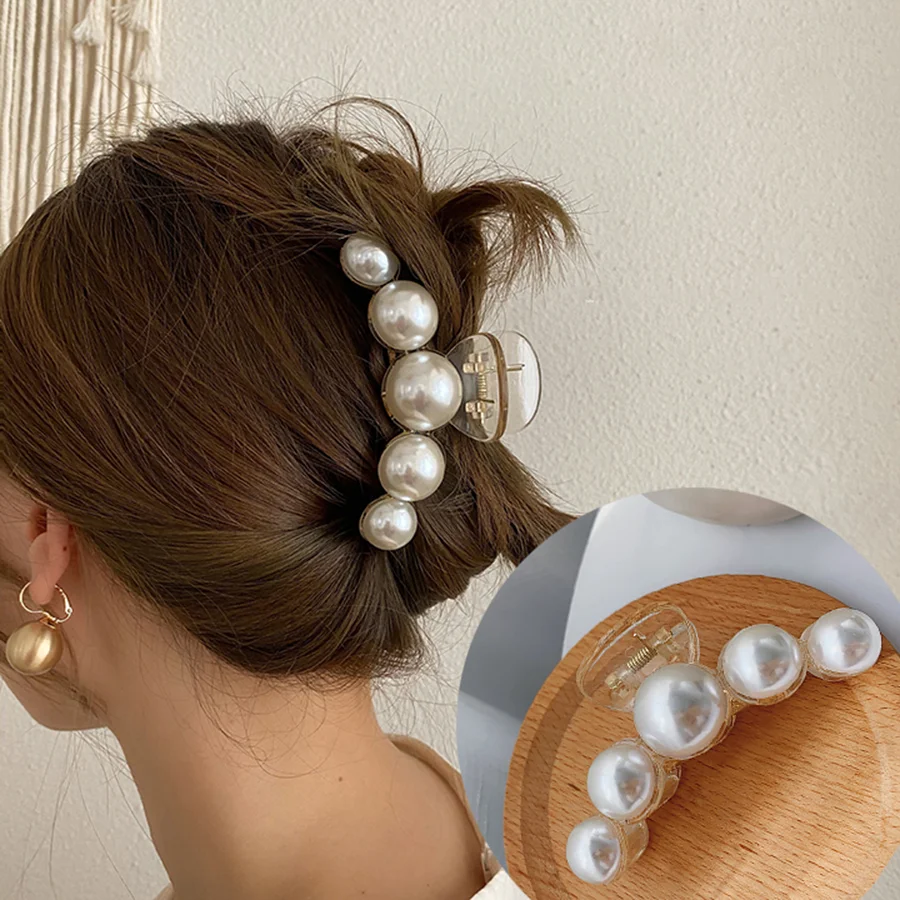 Haimekang-Pasador en forma de pinza para mujer, accesorio para el pelo, de gran tamaño, pinzas de perlas acrílicas, para chica