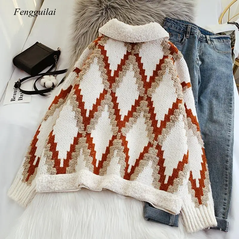 

Sweater Coat Women Cardigan Winter Thickening Korean Loose Lazy Retro 2020 New Autumn & Winter Lamb Wool Knitted Cardigan