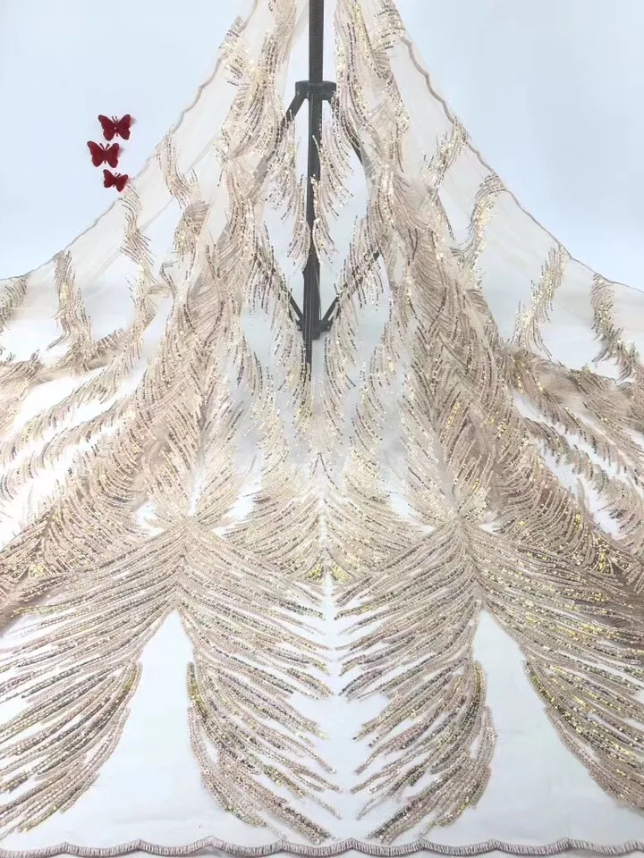 

New High quality Sequins Purple African French Net Lace Fabric Gold Line with Shining Sequins Embroidery for Wedding Party Dress