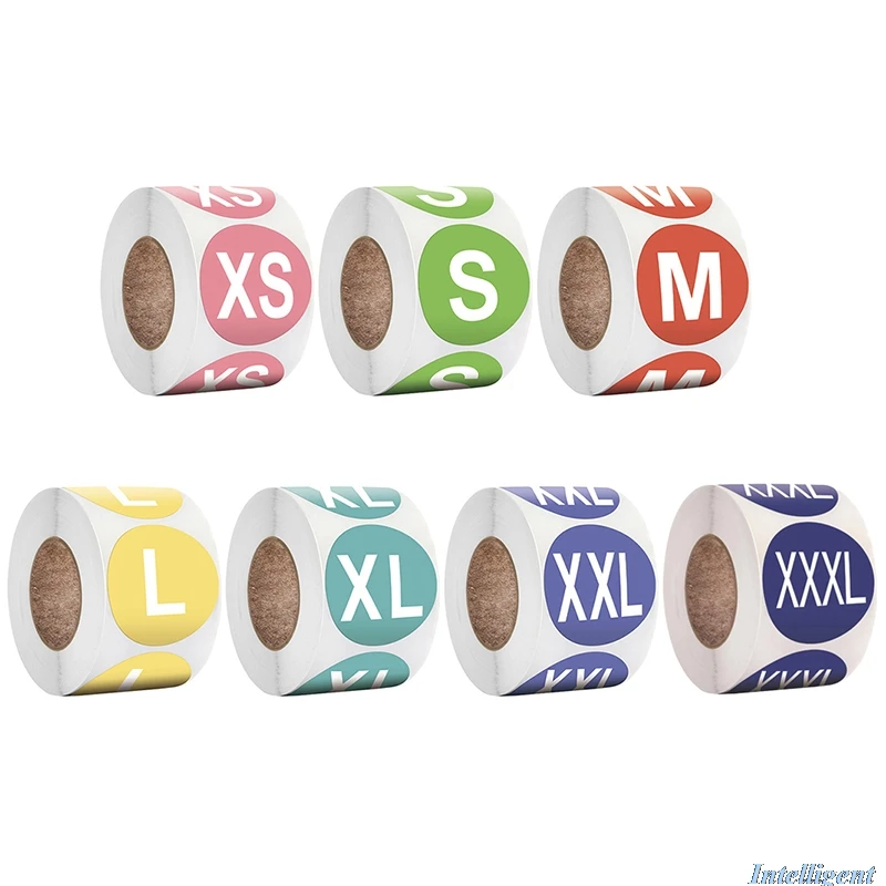 500 шт./1 дюйм для одежды, обуви, шляп, нижнего белья, бюстгальтеров ярлыки размеров XS/S/M/L/XL/XXL 6 моделей, круглые, цветные на наклейках.