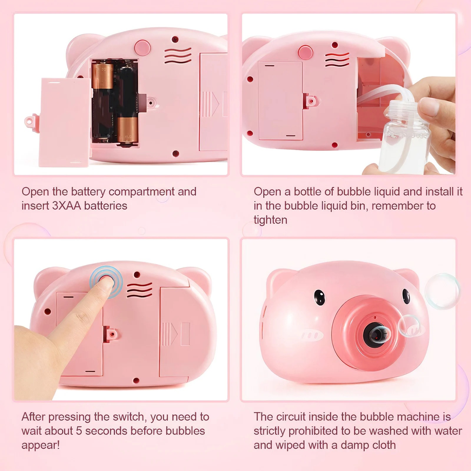 

Cute Children Bubble Maker Pig Shape Camera With Music Sound Bubble Camera Machine Outdoor Activity Portable Soap Bubble Camera