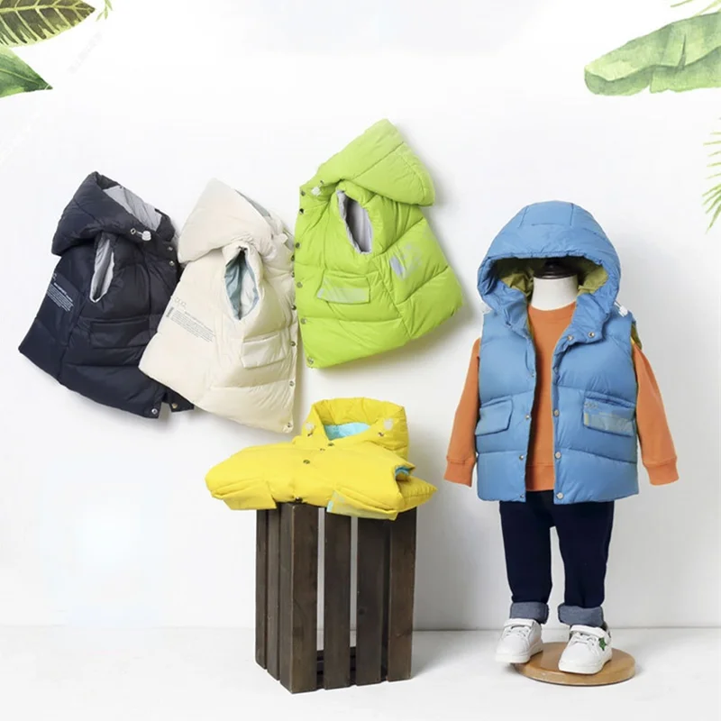 

2021 New Children's Vest Boys Winter Autumn Warm Hooded Waistcoat Outdoor Clothing for Teenagers Girls Sleeveless Down Jacket