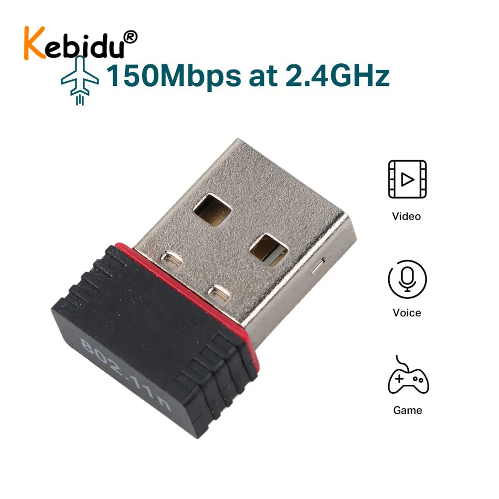 

Kebidu 150 Мбит/с внешняя сетевая карта USB Wifi адаптер USB беспроводной приемник Dongle Wi-Fi RTL8188 для ПК ноутбука Win 7 8