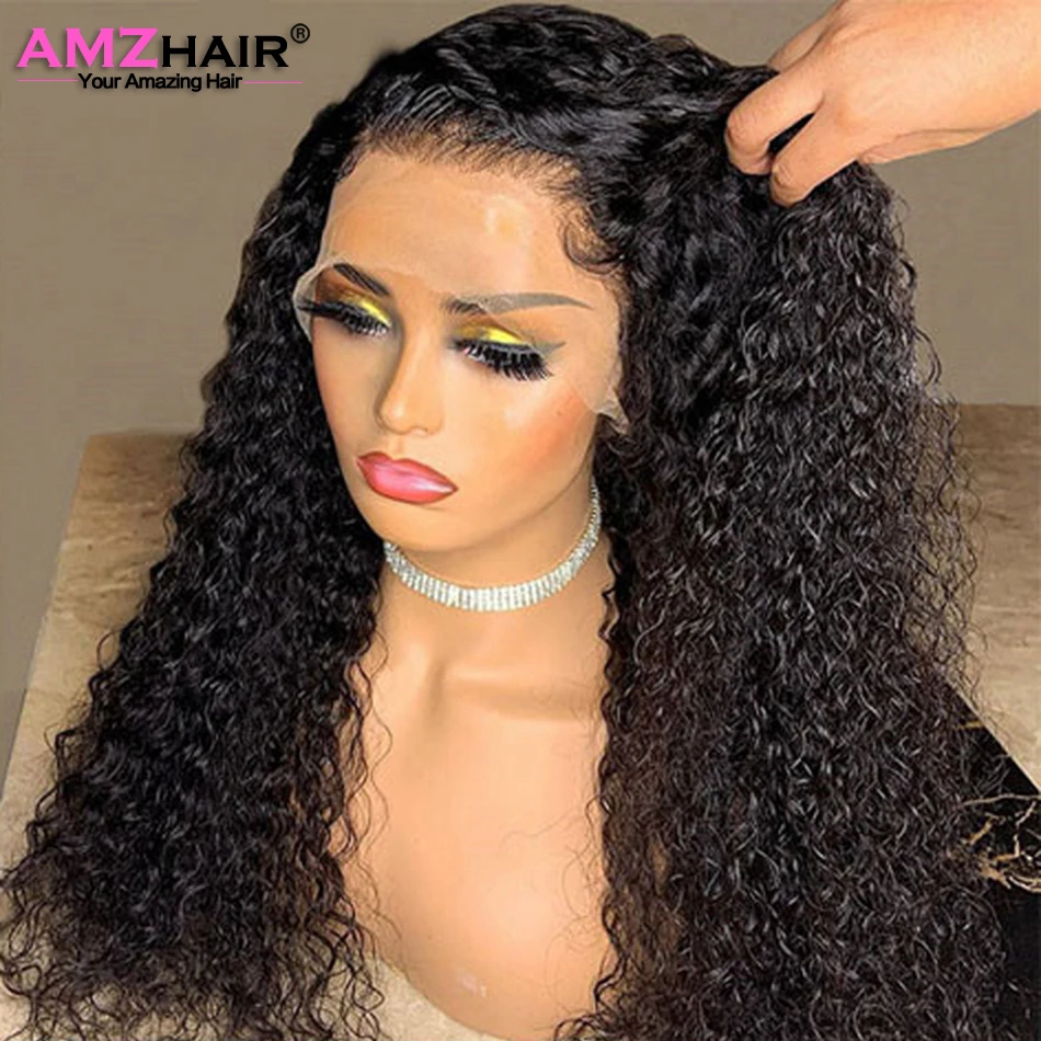 13x4 HD Transparent Lace Frontal Wig Kinky Curly Human Hair Wigs for Women Brazilian Deep Curly Wave Lace Front Wig Pre Plucked