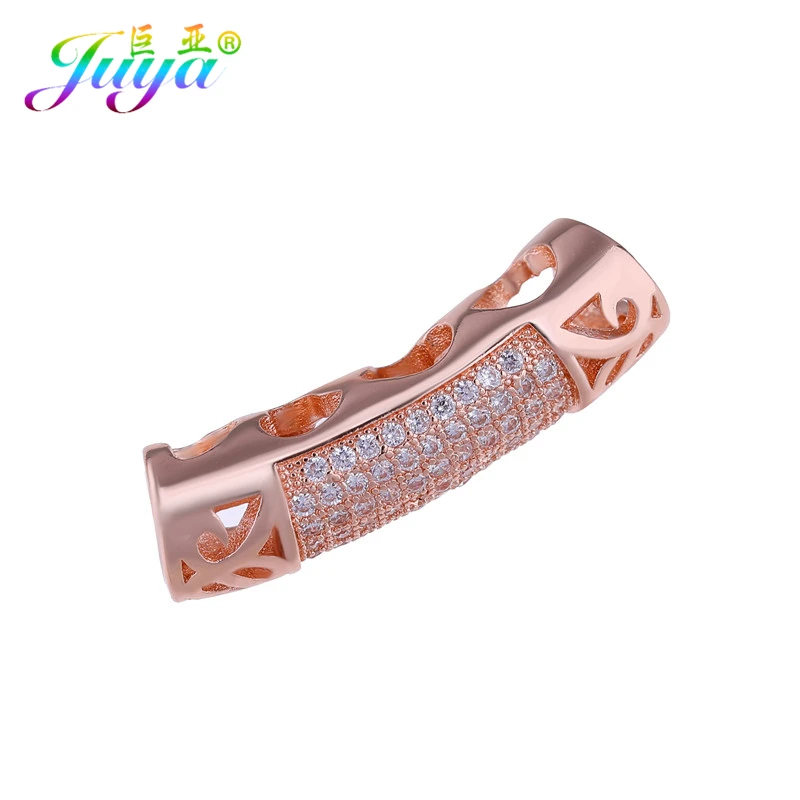 Rose Gold Juya DIY золотые/серебряные/розовые золотые разделительные бусины, поставки, микро проложенные циркониевые изогнутые трубчатые бусины для изготовления ювелирных изделий из натурального камня и жемчуга - Цвет: Rose Gold