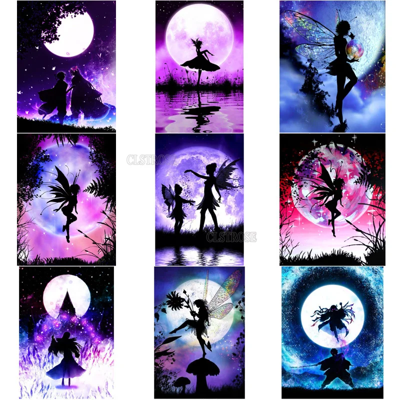 

Butterfly Diamond Painting Beautiful Starry Sky Under The Full Moon Fairy Girl Modern Style Living Room and Bedroom Wall Decor