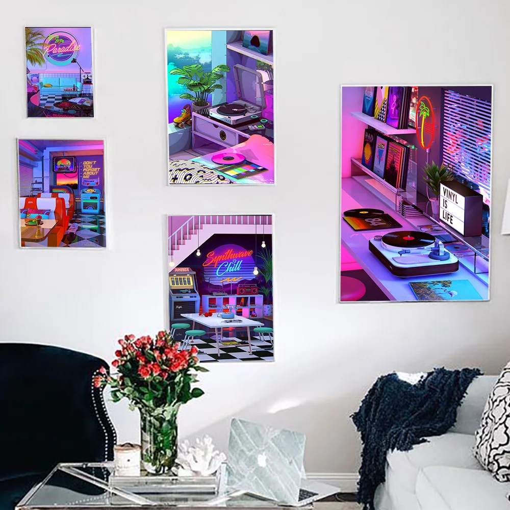 Современный неоновый DJ-холст в научном стиле гоночный коктейль аркадные мечты