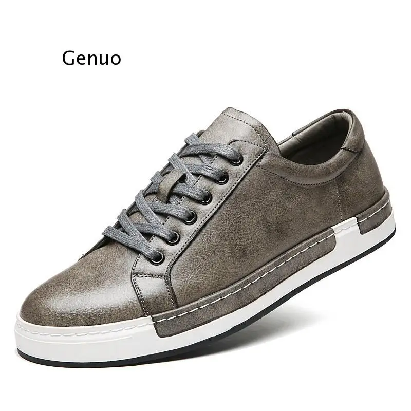 

Shoes Men Casual Sneakers 2021 New Spring Autumn Cozy Breathable Leather Man Flats Lace-Up Male Shoes