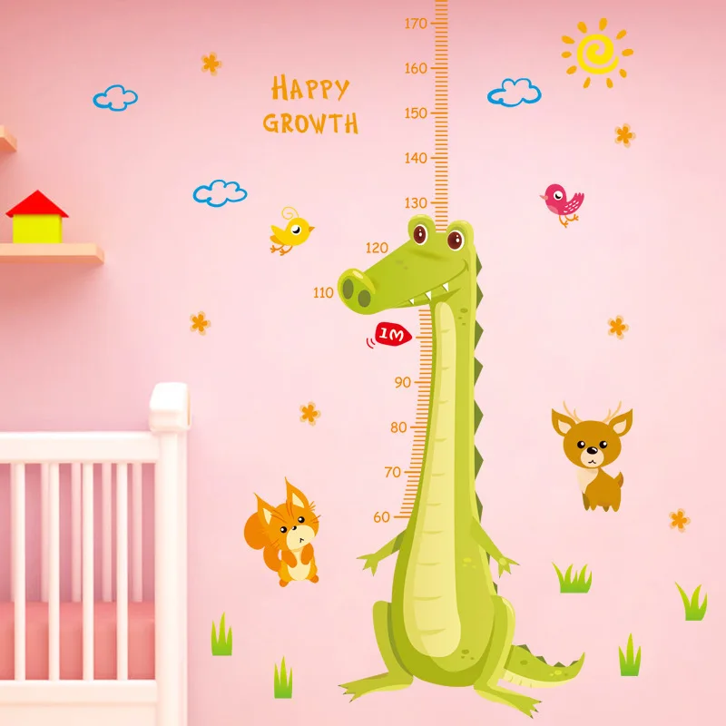 

Cartoon Green Crocodile Wall Stickers Baby Child Growth Measurement Height Foot Sticker Kids Room Bedroom Wall Decor pvc Decals