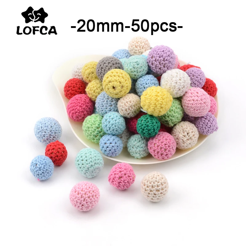 

LOFCA 50pcs Wooden Crochet Beads 20mm Nursing Teething Chewable beads Baby teether toys Baby Shower Gifts