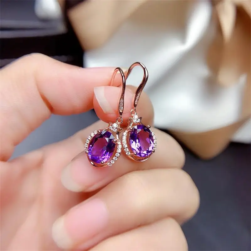 Серьги-подвески женские из серебра 925 пробы с аметистом | Украшения и аксессуары