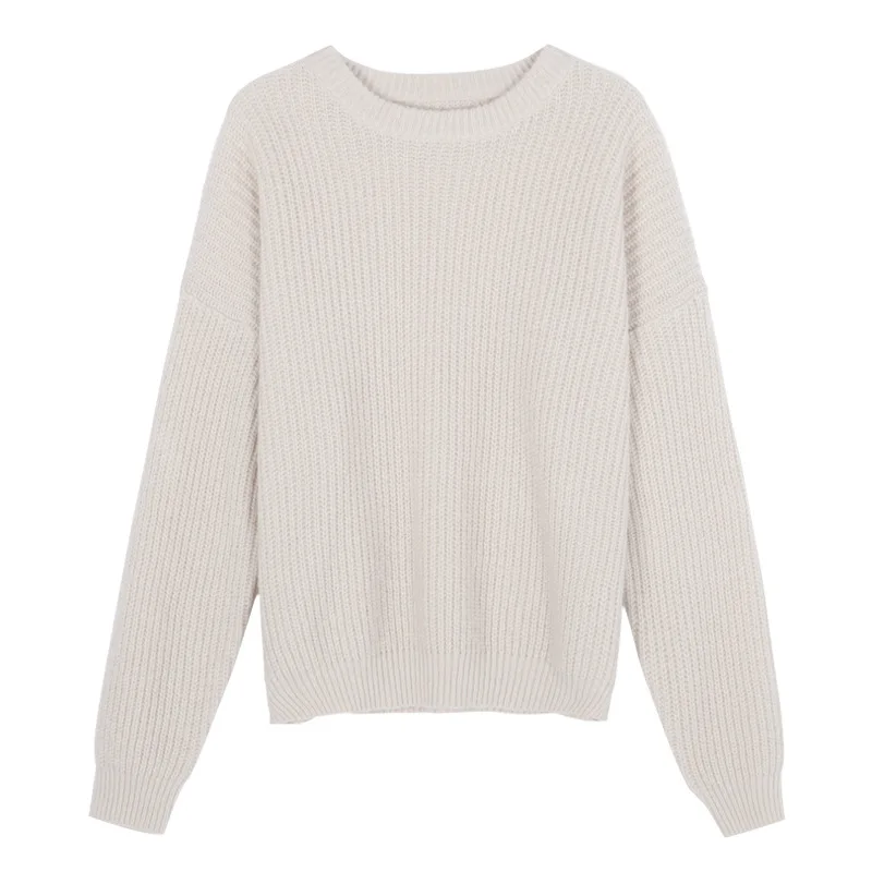 

Fannic 2020 Winter Casual Solid Color Thick Round Neck Pullover Knitted Long Sleeve Sweater