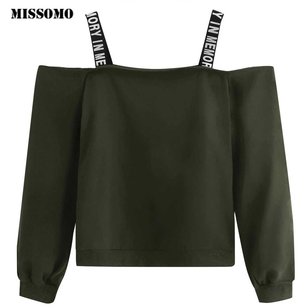 Женская одежда MISSOMO Корейская футболка с длинным рукавом и открытыми плечами