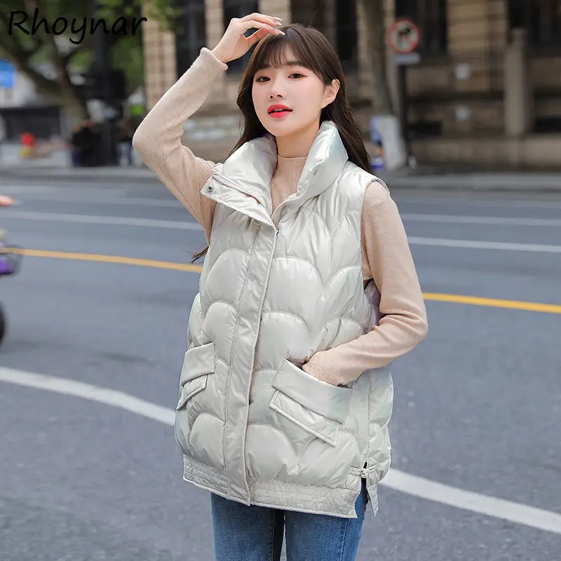 

Vests Women Winter 5 Colors Fashion Covered Button Solid Simple All-match Leisure Korean Style Turn Down Collar Elegant Pockets
