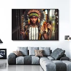 Красочная Женская Картина на холсте с перьями портрет девушки из Индии Холст Плакаты принты Настенная картина для гостиной домашний декор