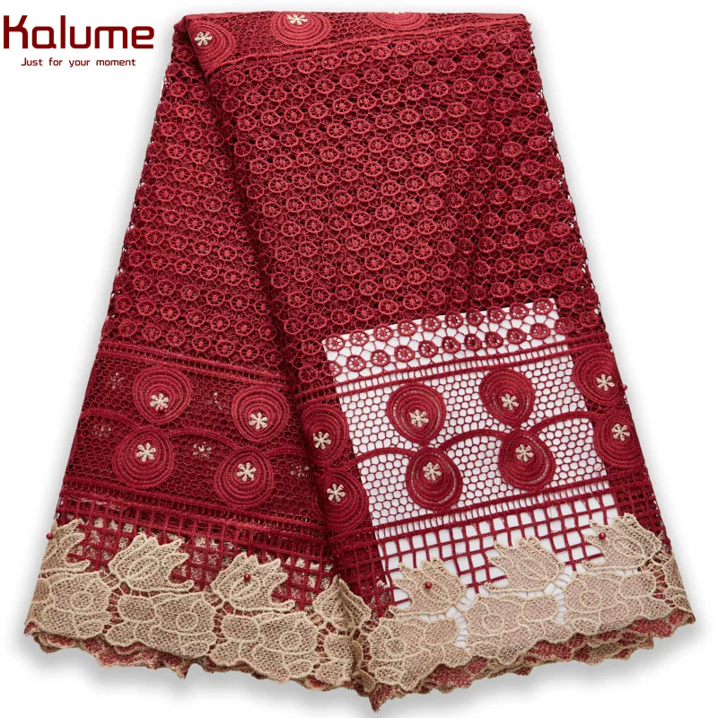 

Kalume African Guipure Cord Lace Fabric Red 5 Yards Nigerian Guipure Cord Lace Fabric Beads For Diy Dress Wedding Party H2607