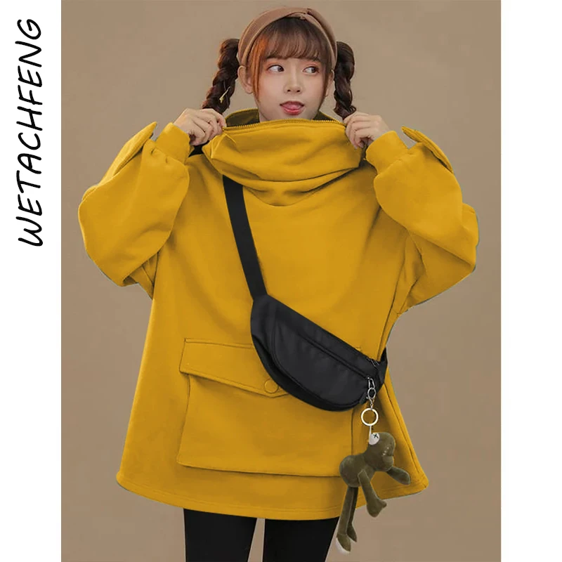 

Hot Sale Frog Hoodie Yellow Pocket Long Sleeve Hooded Sweatshirts Casual Winter Autumn Korean Harajuku Plus Size Women Clothes