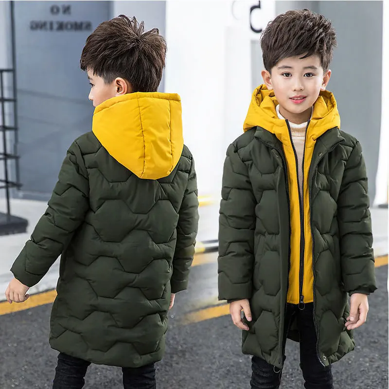 Winter Jacket Boy New Boy Clothes Warm Winter Down Cotton Jacket Hooded Coat Teen Thicken Outerwear Kids Parka