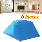 Стеклянная зеркальная плитка 15 х15 см, настенная наклейка, квадратная самоклеящаяся наклейка на стену, искусство сделай сам, домашний декор, 6 шт.