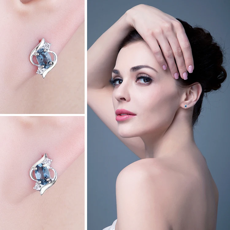 Jewelrypalace Овальный 1.1ct Природные Лондон Голубой топаз Серьги-гвоздики натуральная 925 серебро Новинка Красивые ювелирные изделия для женщин