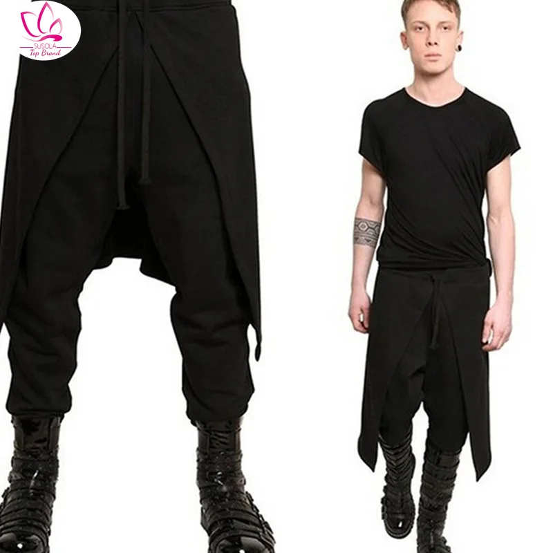 

Мужские брюки-султанки SUSOLA, черные брюки-султанки в стиле панк, облегающее платье в стиле хип-хоп, юбка, брюки, комплект из двух предметов