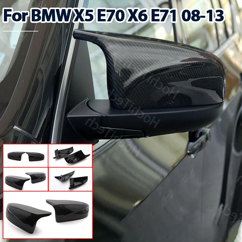 

2pcs Side Wing Replacement modified Rearview Bright black Carbon Fiber Pattern Mirror Cover caps For BMW X5 E70 X6 E71 2008-2013