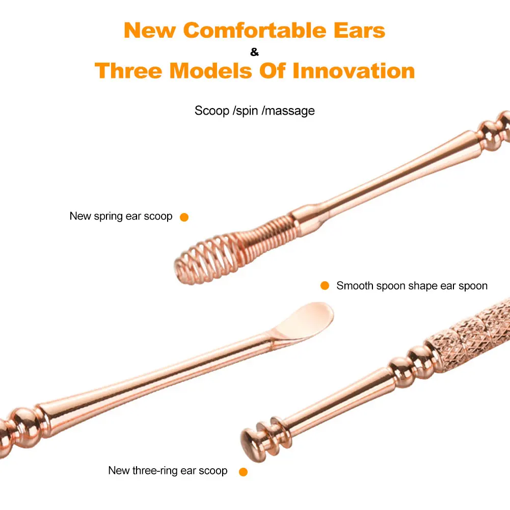 

New Personal Golden Stainless Steel Ear Pick Ear Set Double-headed Spiral Ear Rake Ear Pick Tool Set Ear Clean Tool In Stock