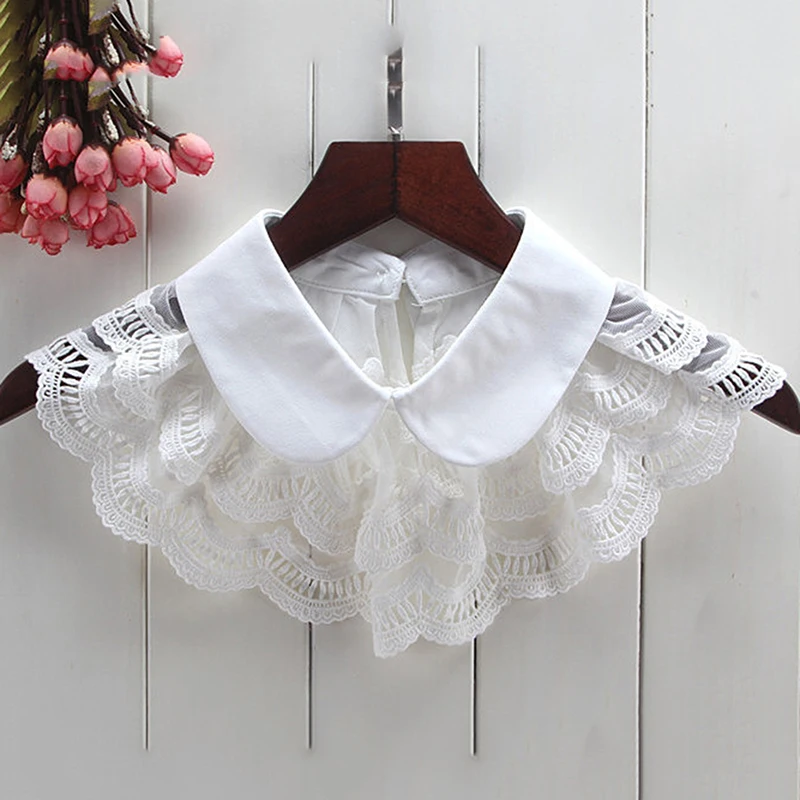 

All-Match Collar Lace Shirt Fake Water Soluble Sweet Sleeveless Collar Sweater Bowknot Ribbon Chiffon Lace Edge Fashion Wild