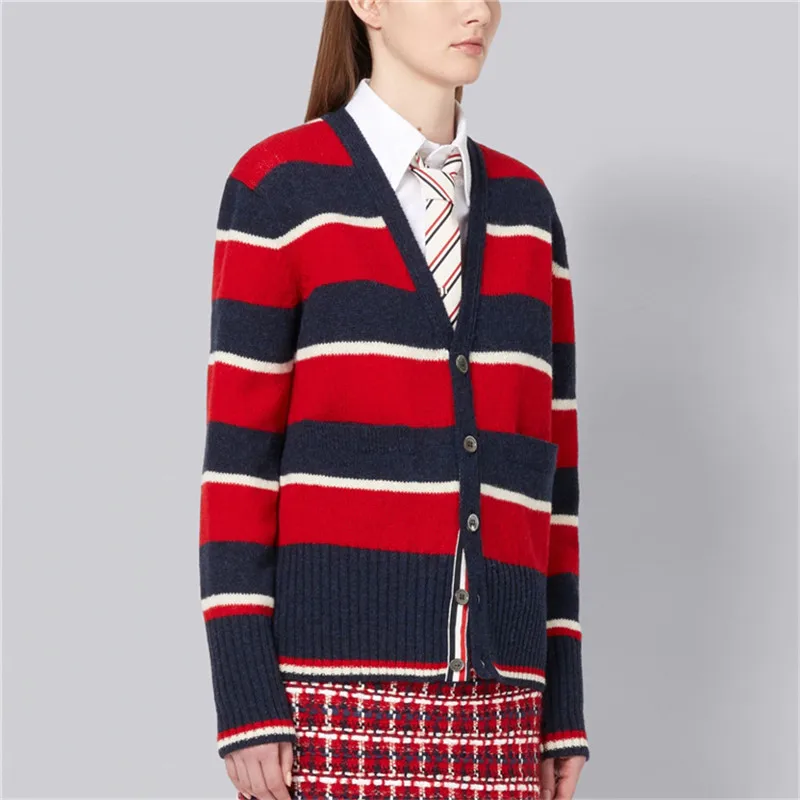 Женский винтажный свитер в полоску Кардиган с длинным рукавом вязаный джемпер на