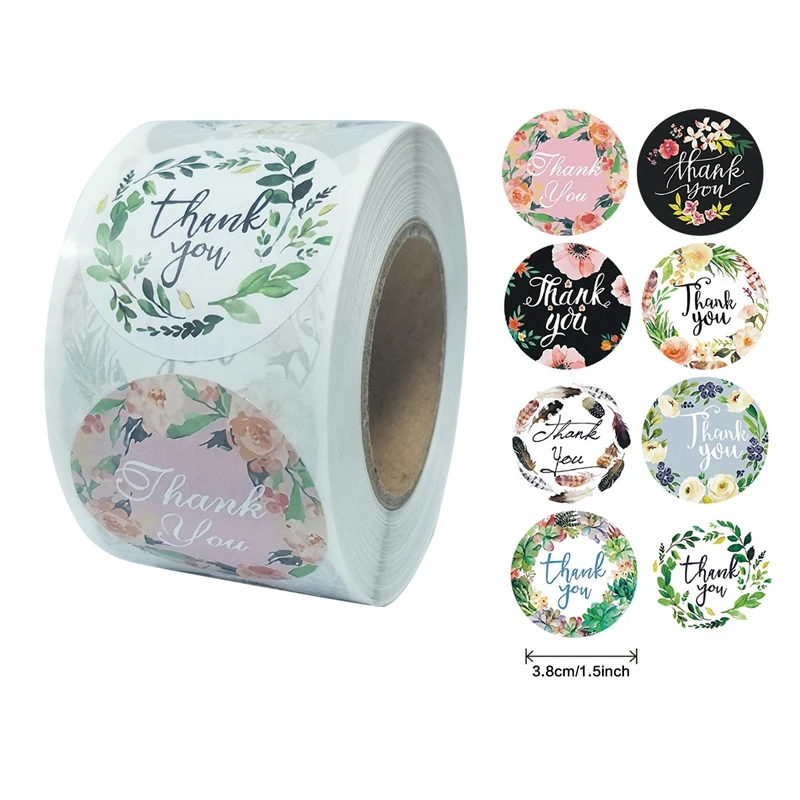 

2 Roll 1.5 Inch Thank You Stickers Labels Roll 1000 Labels Thank You Stamp for Shipping Bags