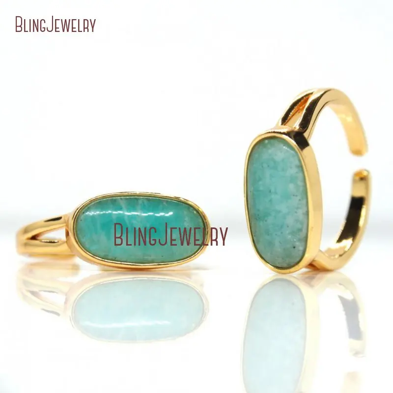 Amazonite Ring Mint Stone Gold Bezel Filled Silver Adjustable Band RM28234 | Украшения и аксессуары