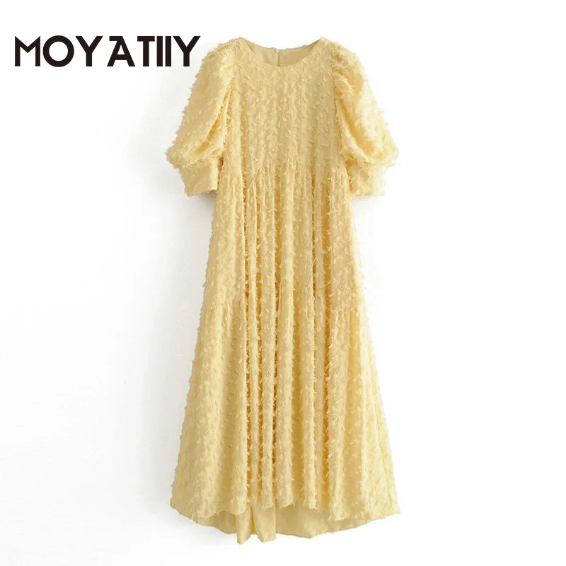 

Женское модное платье MOYATIIY 2021 с кисточками, милые платья карамельных цветов с оборками и подкладкой, короткие платья с рукавами-фонариками