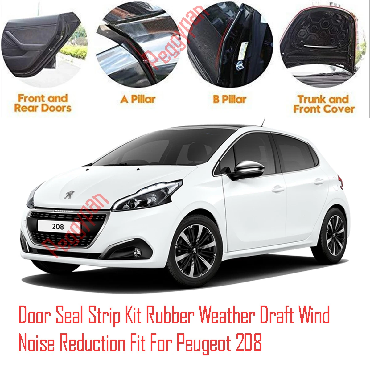 Door Seal Strip Kit Self Adhesive Window Engine Cover Soundproof Rubber Weather Draft Wind Noise Reduction Fit For Peugeot 208