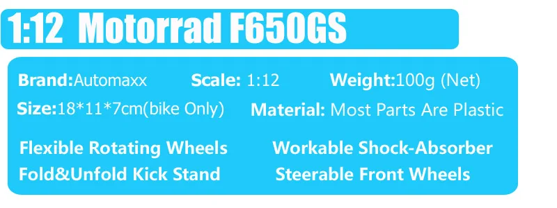 1:12 Масштаб классический automaxx Motorrad F650GS мотоцикл Diecasts& игрушечный Транспорт модель f650 мотоцикл для маленьких мальчиков коллекционные вещи