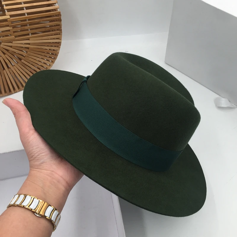 panama Temperament type and army green wool hat Sir Men's women's fashion in Europe America van felt | Аксессуары для