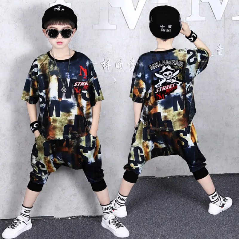 Комплект одежды для мальчиков в стиле хип-хоп с мультяшным черепом и круглым