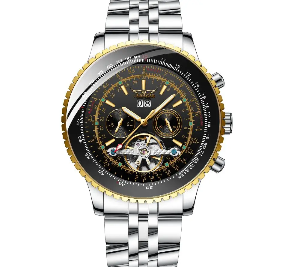 Silver Black Gold Роскошные мужские часы, автоматические механические часы с календарем, Безель, шкала, уникальный циферблат, дизайн, подарки, часы для мужчин s Relogio Masculino - Цвет: Silver Black Gold
