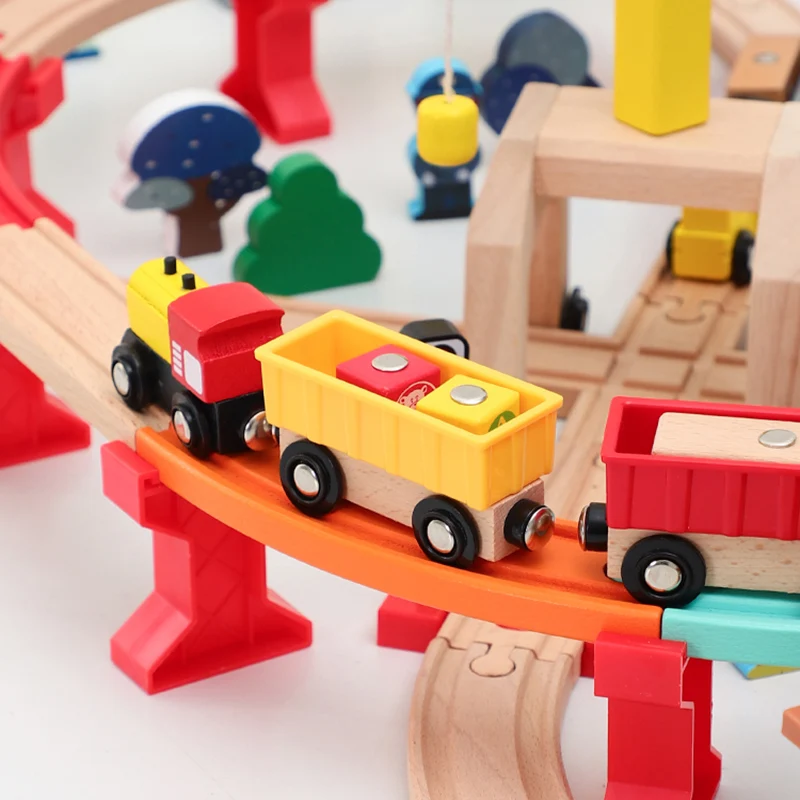 Деревянный Электрический поезд трек игрушечный автомобиль для сборки