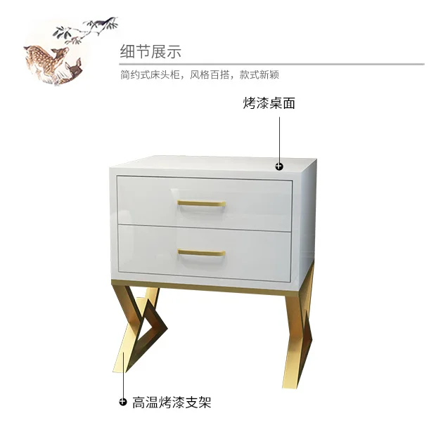 White Modern Iron Casting Golden Nightstand Coffee End Bedside Table Home Furniture Nightstand Cabinet Cupboard Bed Room