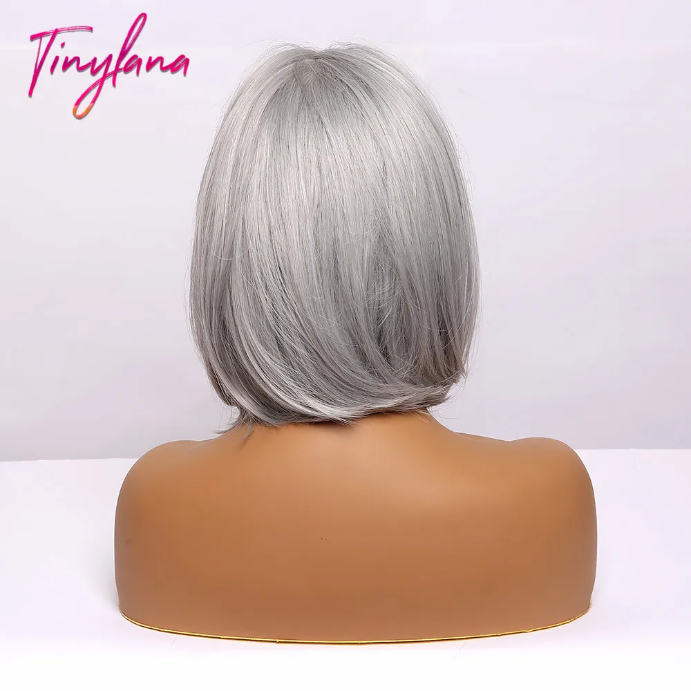 Маленькие Ланы шелковистые прямые светло-серые короткие Боб Прически боковая