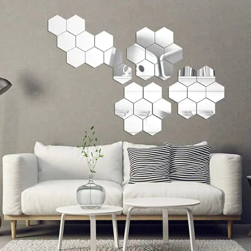 

12pcs Hexagonal Dimensional Mirror Wall Removable Stickers DIY Decorations Living-Room Decal Art Ornaments For Home Decor