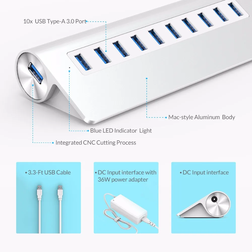 Алюминиевый Концентратор ORICO USB 3 0 с 7 10 портами 5 Гбит/с высокоскоростной usb