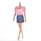 1 шт. розовая одежда, комплекты летней одежды с цветочным узором с короткими рукавами с принтом куклы платье Элегантная Юбка для куклы Барби