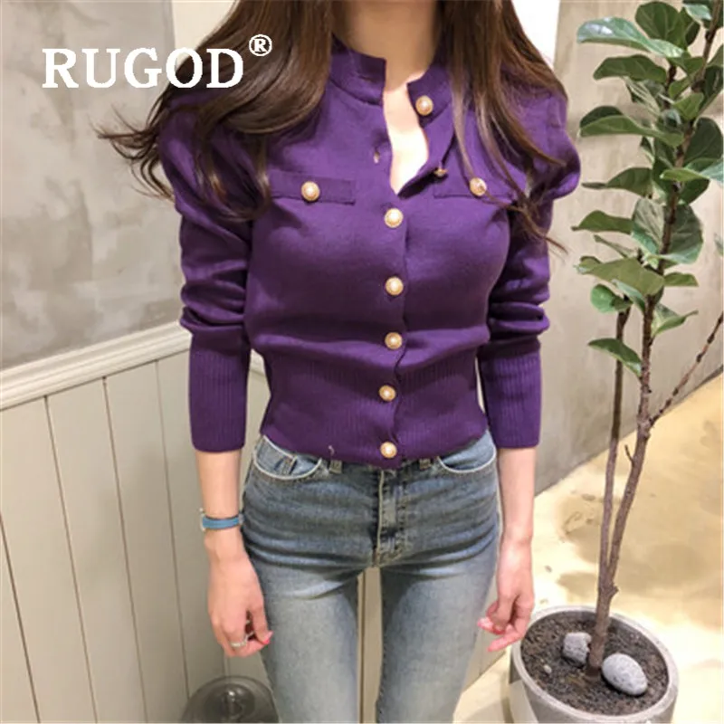 RUGOD Korean Style Sweater Women 2019 O-neck Solid Single Breasted Knitted Cardigans Casual Lady Pull Femme Hiver |