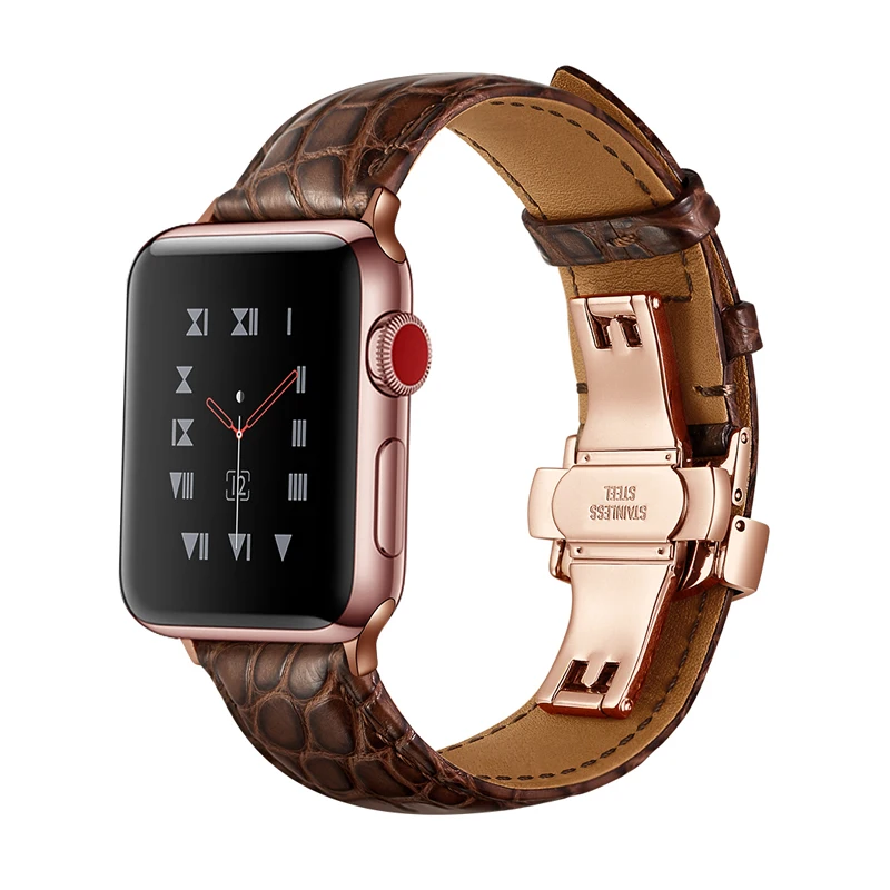Correa de cuero de cocodrilo para Apple watch, banda de 42mm, 38mm, 44mm y 40mm para apple watch 6 5 4 3 2, pulsera iwatch Fhx-45P