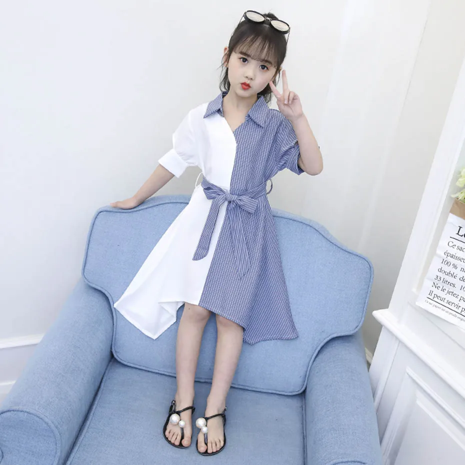 Платье для девочек праздвечерние платье в полоску стиле пэчворк детское с