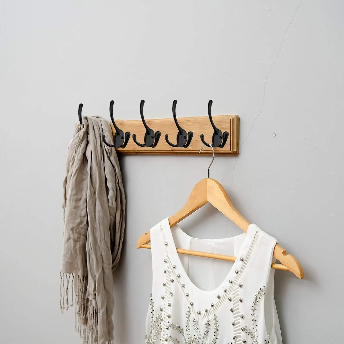 

Wall Mounted Black Coat Hooks 5 Pack Heavy Duty Single Hook Decorative for Hanging Coats Backpack Towel Hat Bag Bathroom Kitchen