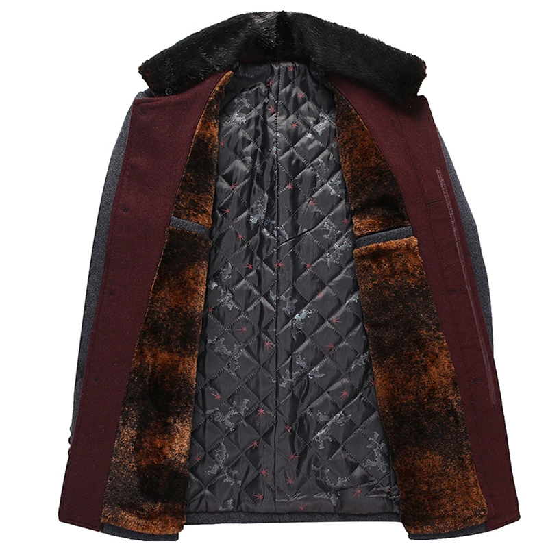 Мужское пальто с отстегивающимся меховым воротником однотонное толстое