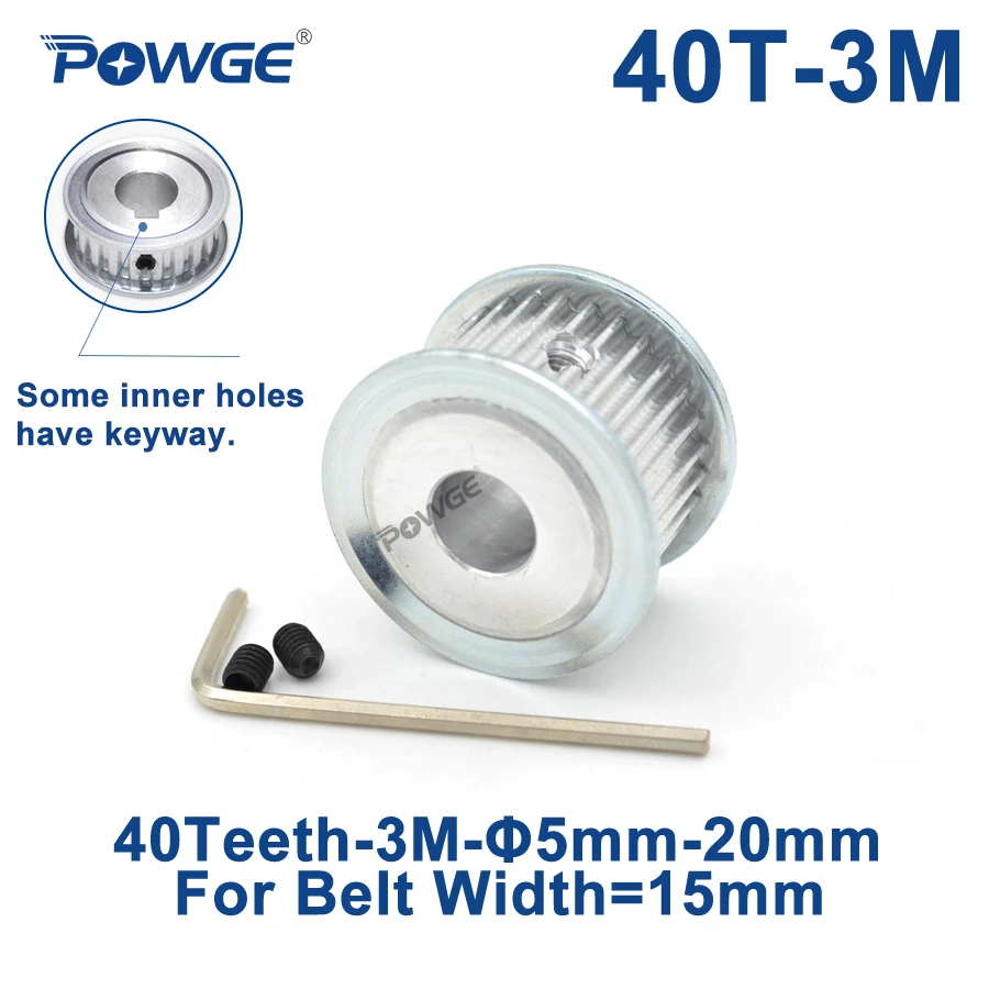 POWGE 40 Teeth HTD 3M Timing Pulley Bore 5/6/8/10/12/14/15/16/17/19/20mm for Width 15mm 3M Synchronous Belt HTD3M 40T 40Teeth